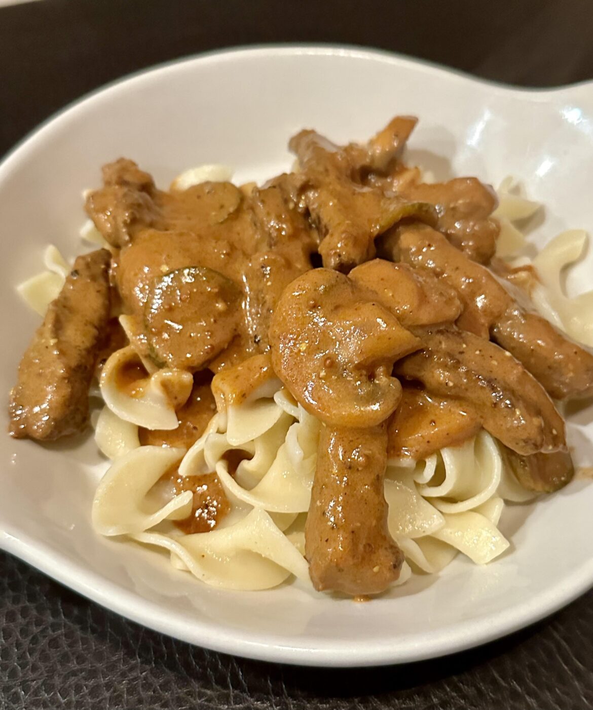 Beef Stroganoff served over Egg Noodles