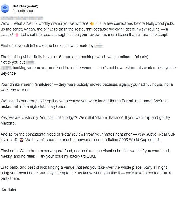 Con claimed that patrons had even begun to show up at the restaurant, wanting to meet the person behind the hilarious and scathing online review replies