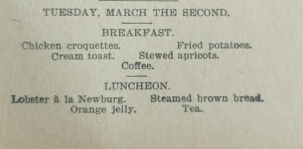 Menu March 2nd 1896