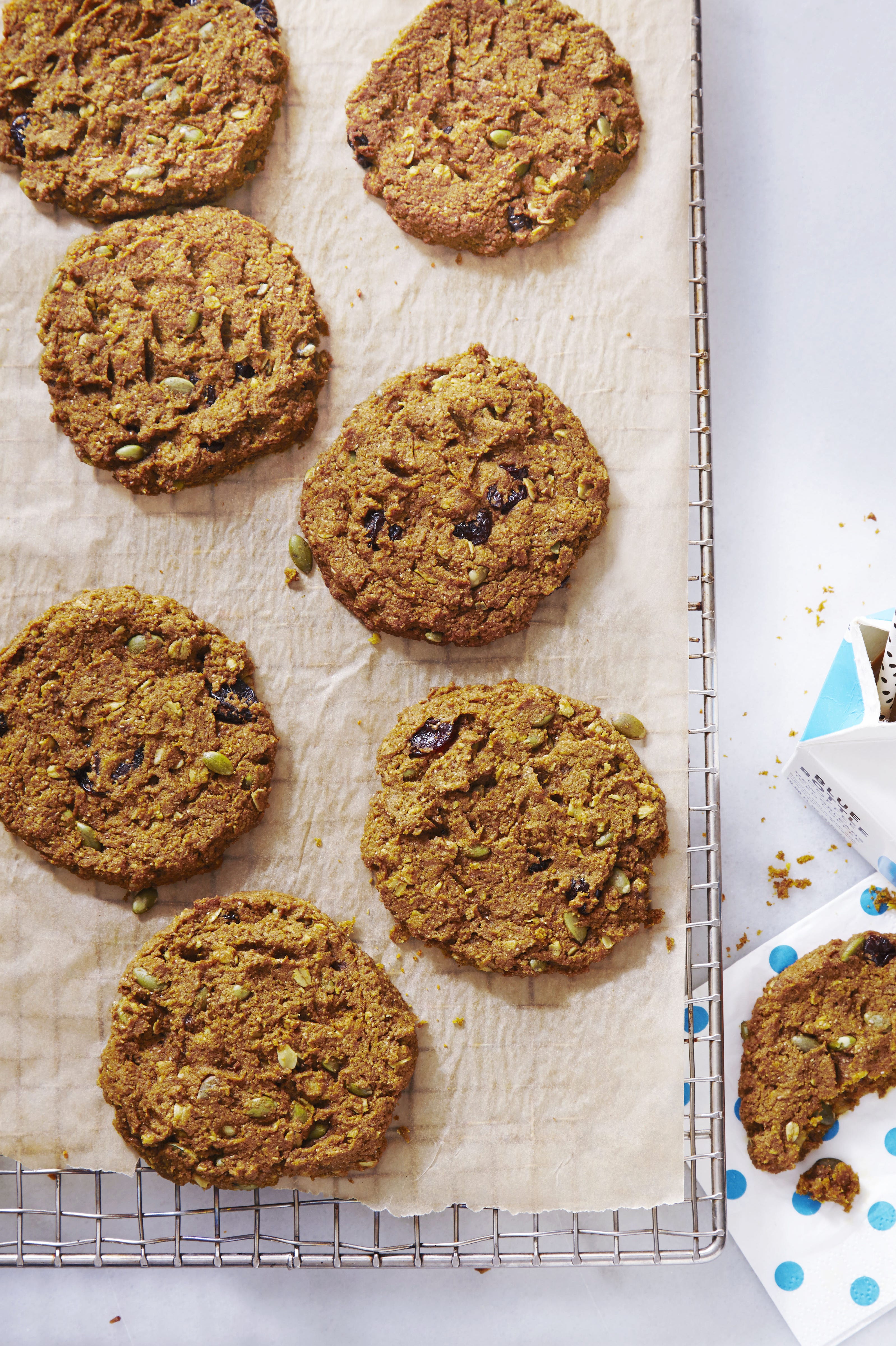 pumpkin cherry breakfast cookies on a wire rack