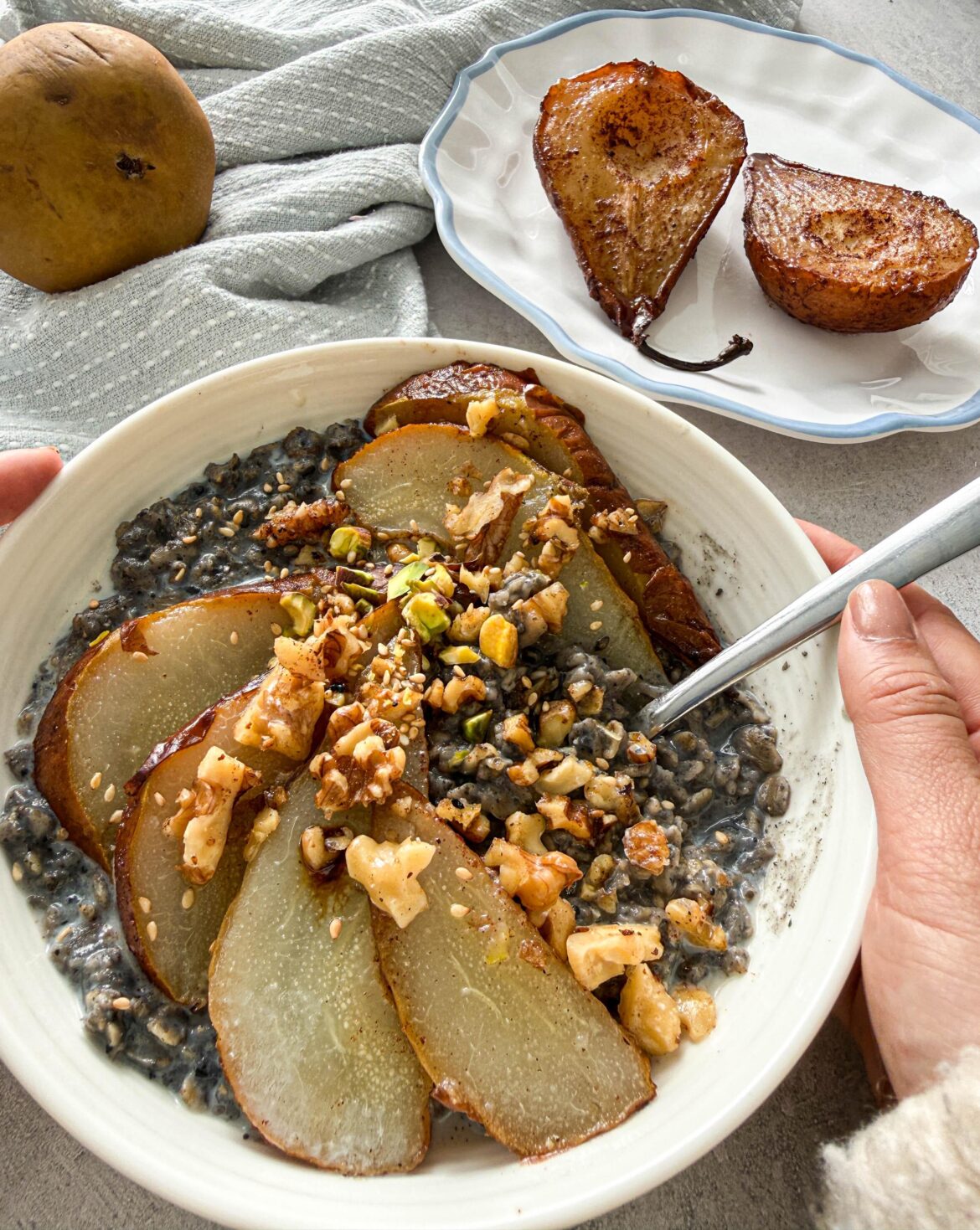 Roasted Pears with Black Sesame Oats