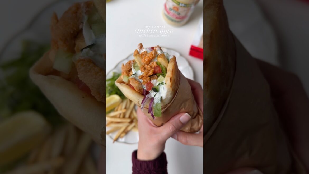 Chicken gyro with tzatziki sauce.