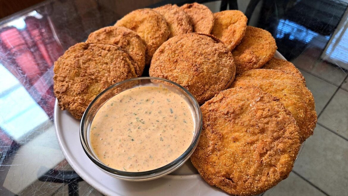New Orleans style Fried Green tomatoes with a shrimp remoulade sauce