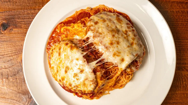 Plate of eggplant parmesan