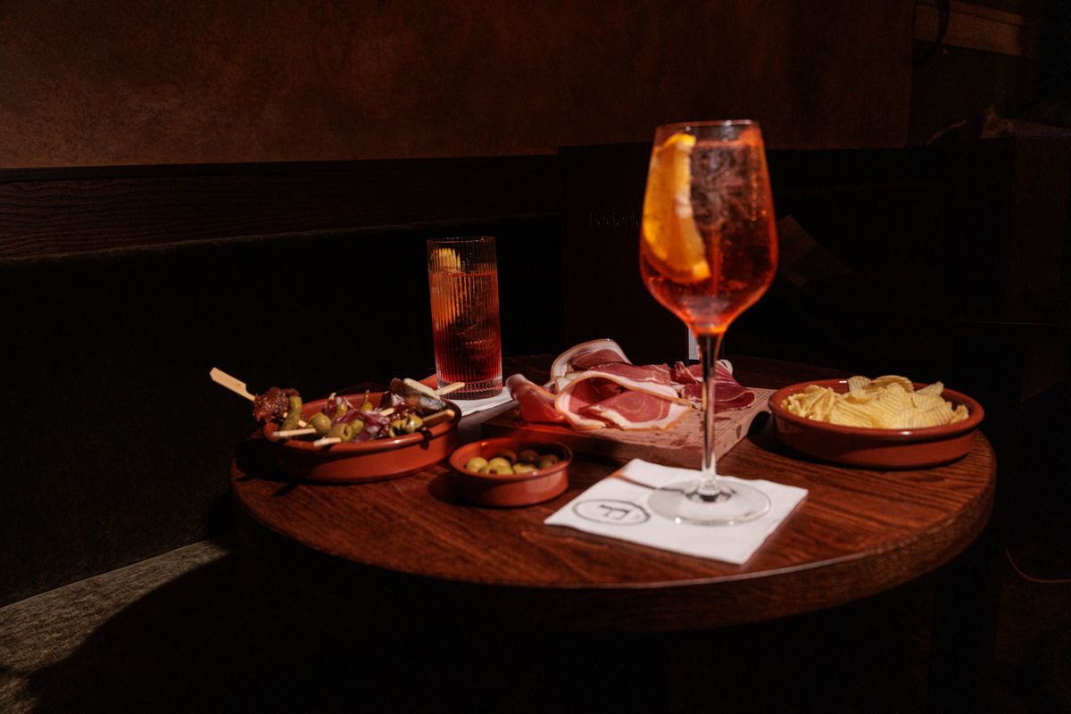 Wine, spritz, beer and bar snacks including cured meats and cheeses at Federico 