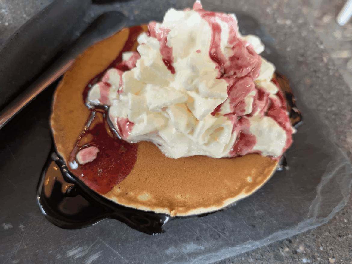 Pancake on a slate. Decent, but i couldn't use a knife because i gave me the creeps