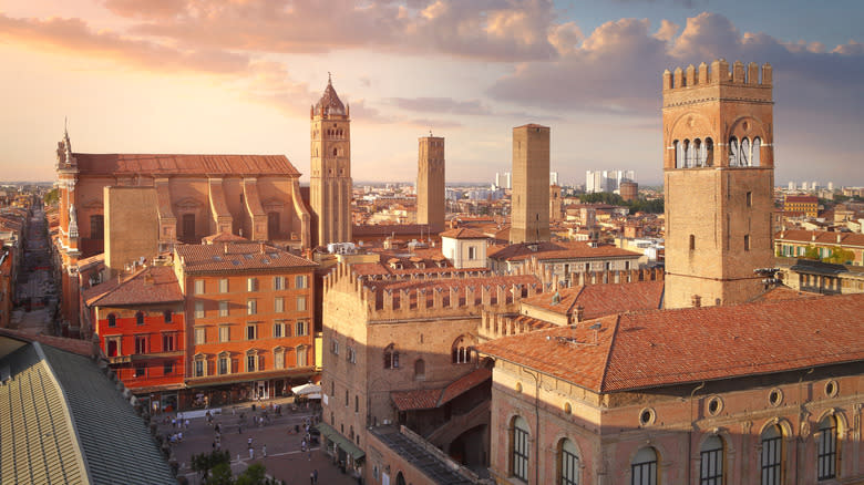 An aerial view of the Bologna Cathedral and surrounding old town center