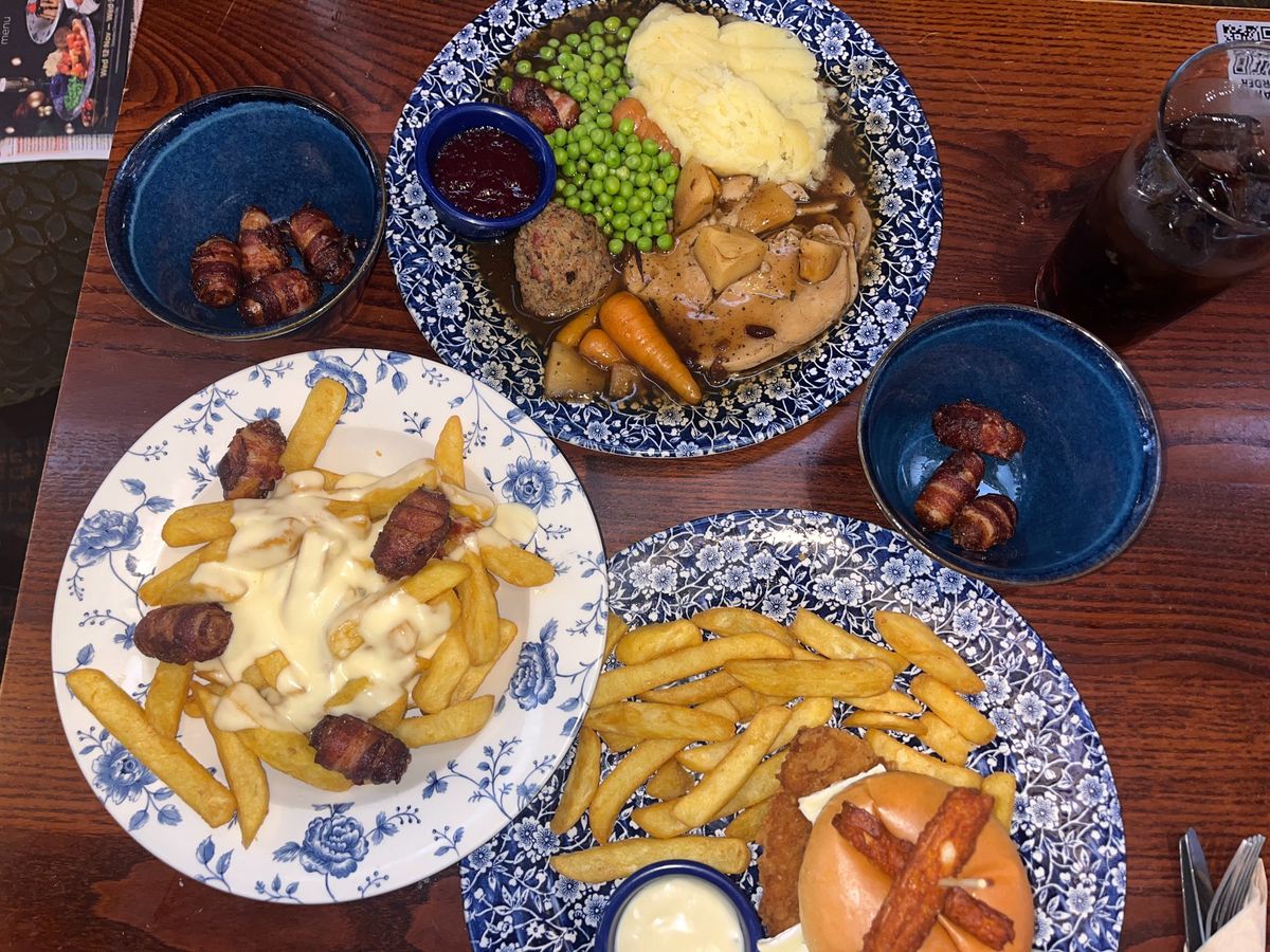 The Wetherspoons Christmas dinner along with festive loaded fries and the big cheese burger