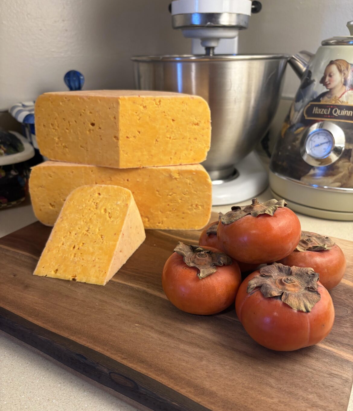 Homemade Gochugaru and garlic gouda inspired cheese.