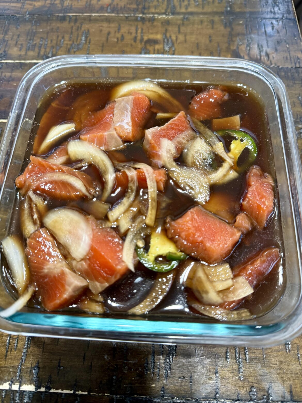 I caught this salmon myself and turned it into Soy-marinated salmon (yeoneo-jang)