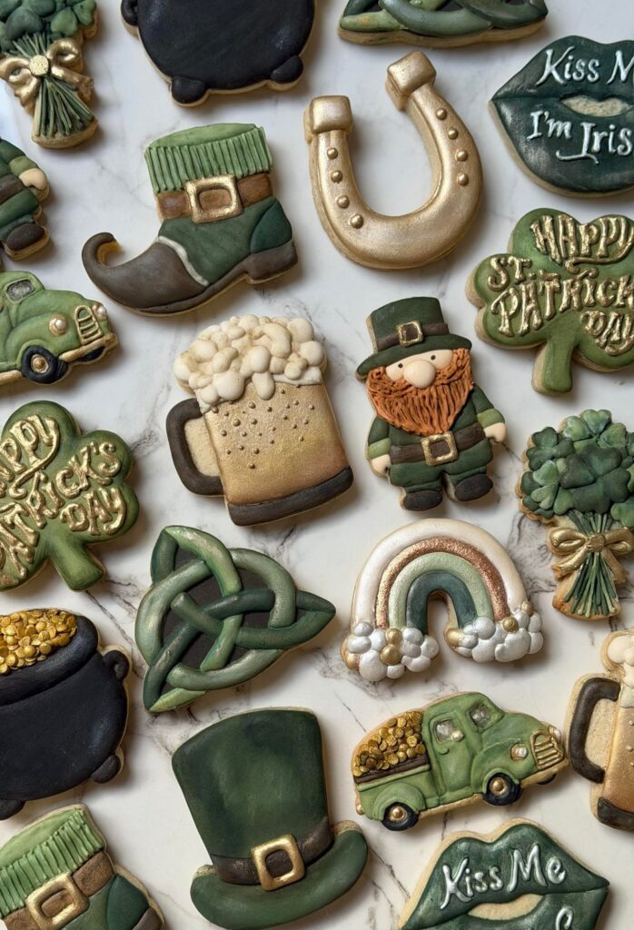 Experimented using lustre and petal dusts to add a bit of character to these Irish themed cookies. ☘️ (Before picture at the end)