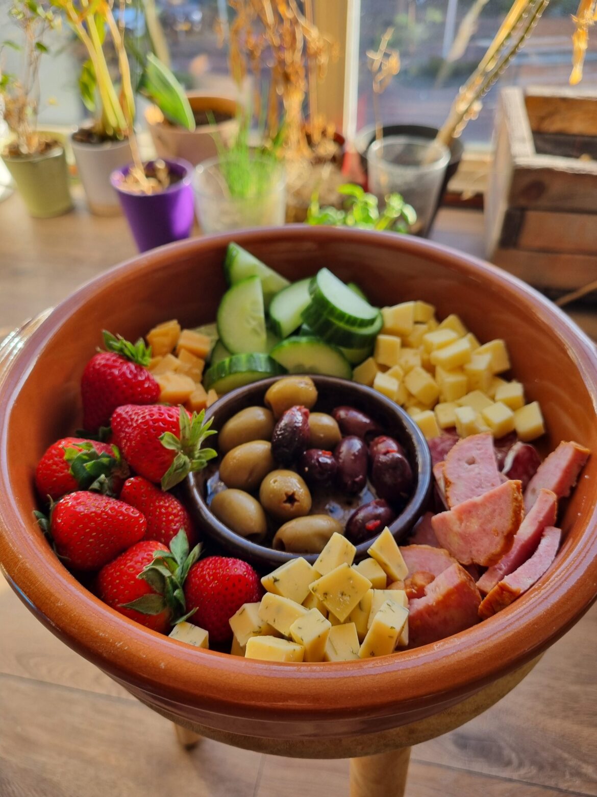 Cheese meat and veggies plate