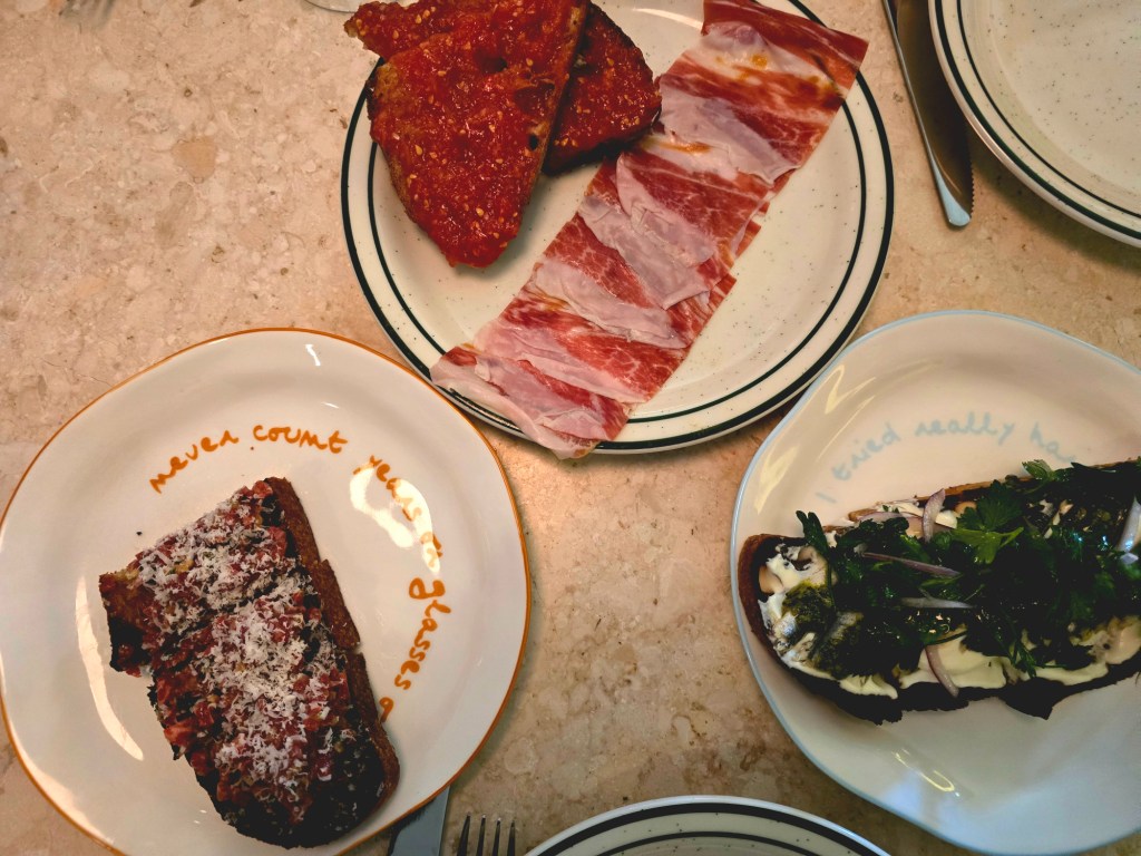 three toasts with different topping