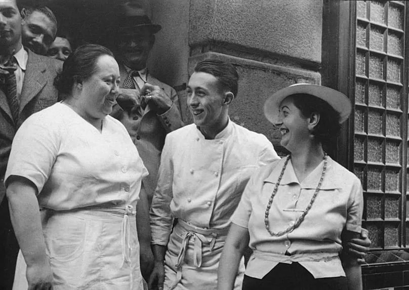 Mere Brazier with a young Paul Bocuse