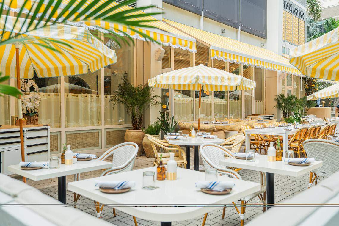 The outdoor patio at Motek in Miami Midtown.