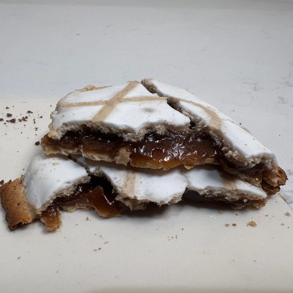 Sliced sweet pastry with visible filling.