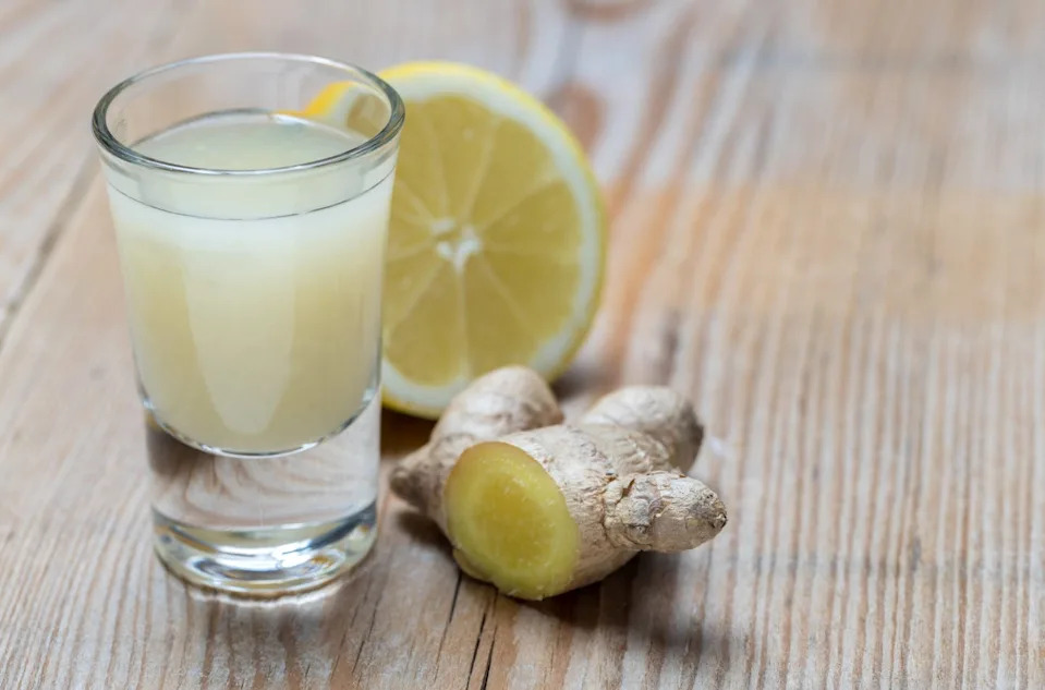 ginger and lemon juice shot glass