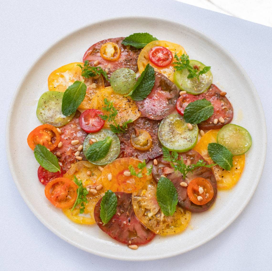 Tomato carpaccio at Cleo, a Mediterranean restaurant in Miami Beach.