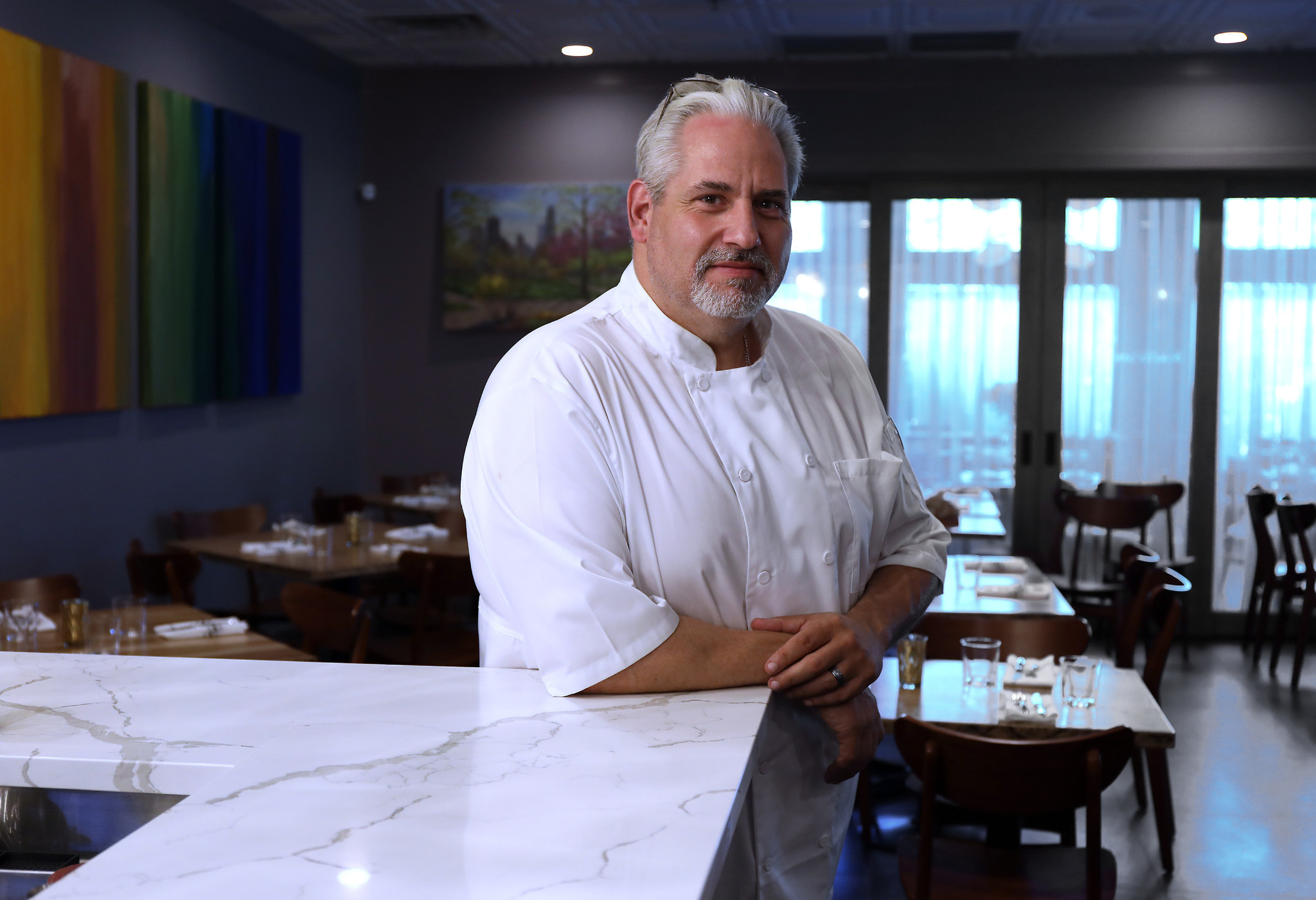 Chef Michael Lachowicz is seen in his restaurant Aboyer, a large brasserie space in Winnetka, on July 30, 2019.
