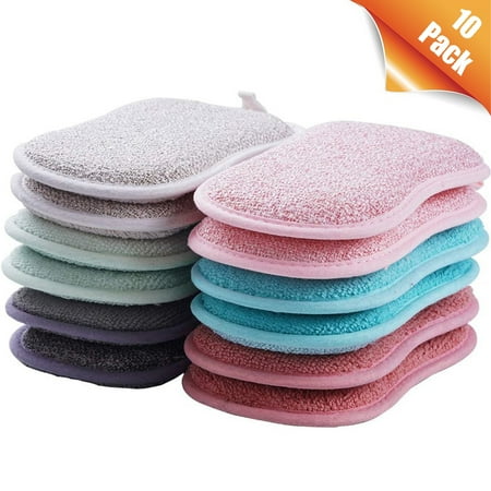 Microfiber Scrub Sponges, Kispatti Non-Scratch Dishes Washing Cloth Reusable Scouring Pads, 10 Pack（random Color）