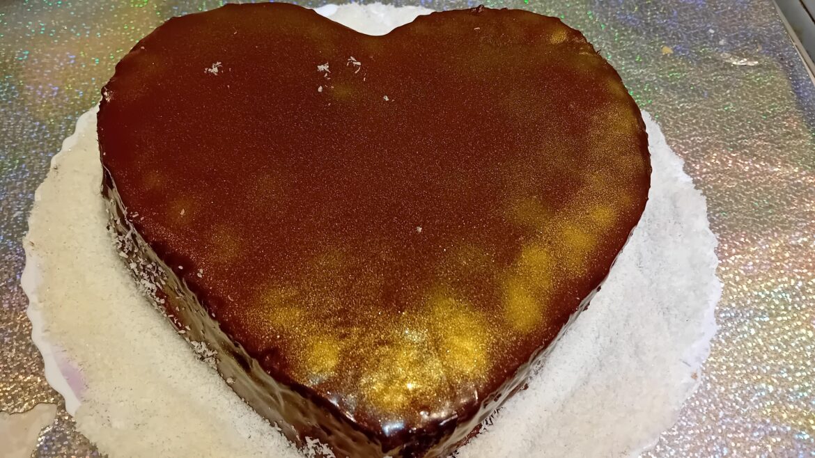 Joconde covered in chocolate and some gold dust