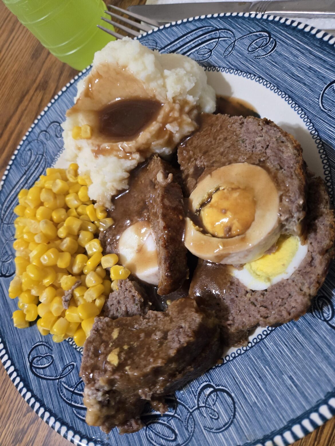 Love meatloaf w a peeled boiled egg inside
