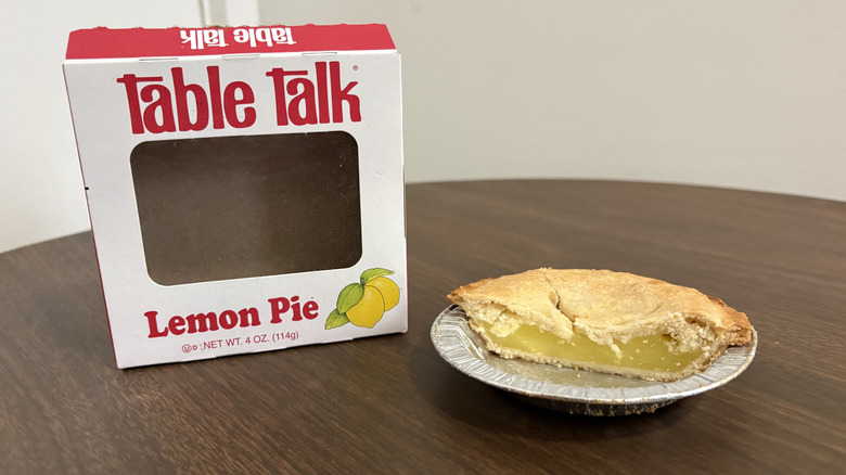 Table Talk lemon pie slice and box