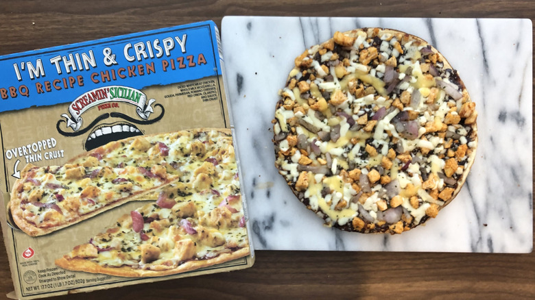Screamin' Sicilian Thin & Crispy BBQ recipe chicken pizza.