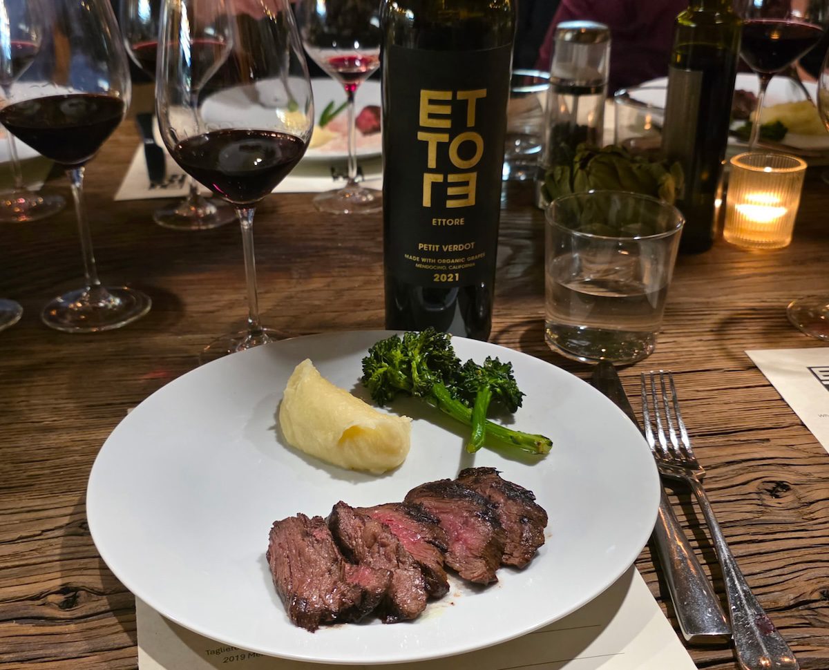 Diving pairing: A hanger steak cooked perfectly and a nearly perfect petit verdot. (Please the Palate)