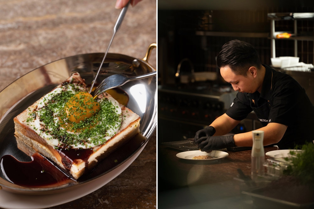Egg on Toast (left). Finishing touches (right). — Picture courtesy of Beton Dining