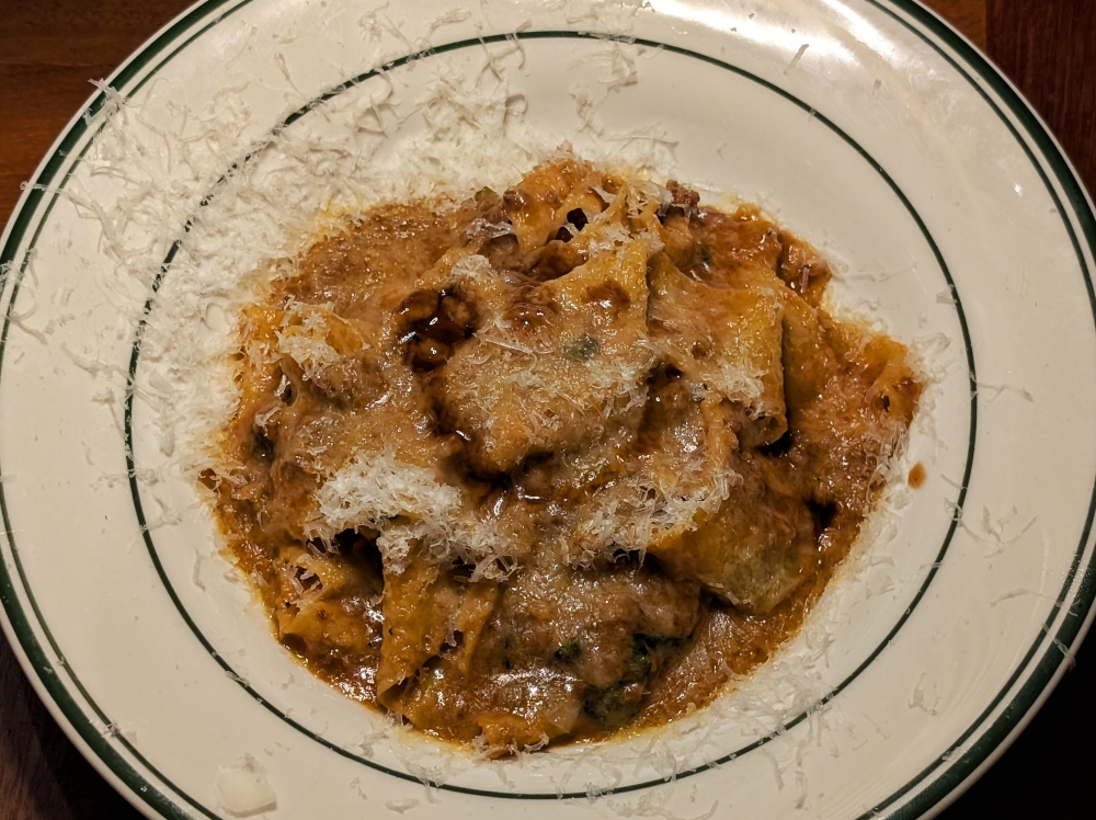 Pappardelle al Ragù di Manzo is topped with generous shavings of ‘grana padano’. — Picture by Ethan Lau Pappardelle al Ragù di Manzo is topped with generous shavings of ‘grana padano’. — Picture by Ethan Lau