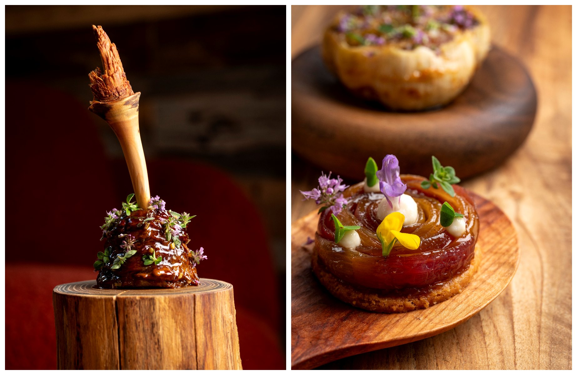 Milk-fed lamb and onion tart Tatin at restaurant L'Auberge de Montmin. © L'Auberge de Montmin