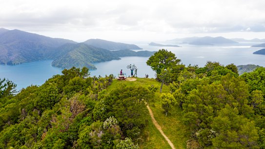 Mountain bikers on the Queen Charlotte Track in the Marlborough Sounds.