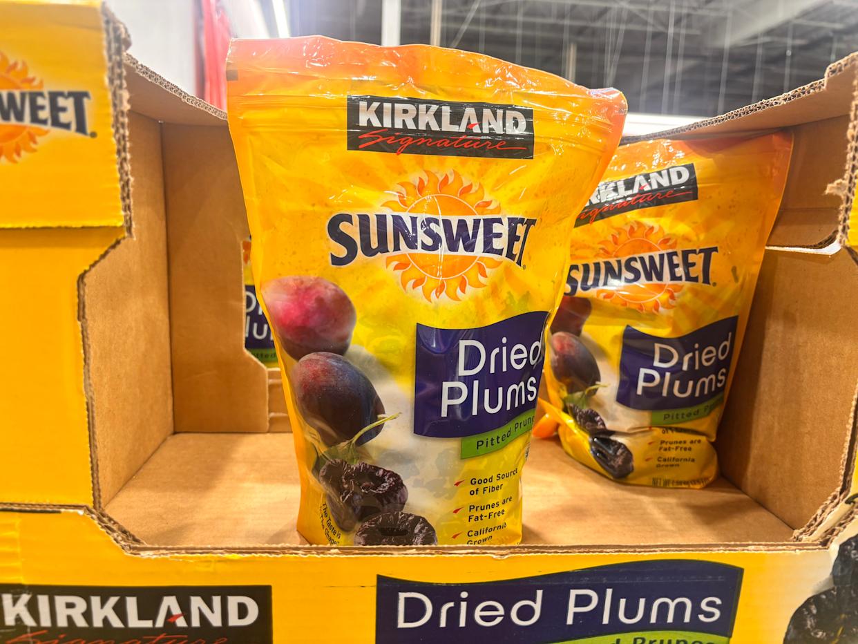 Kirkland Signature Sunsweet dried plums bag on boxes