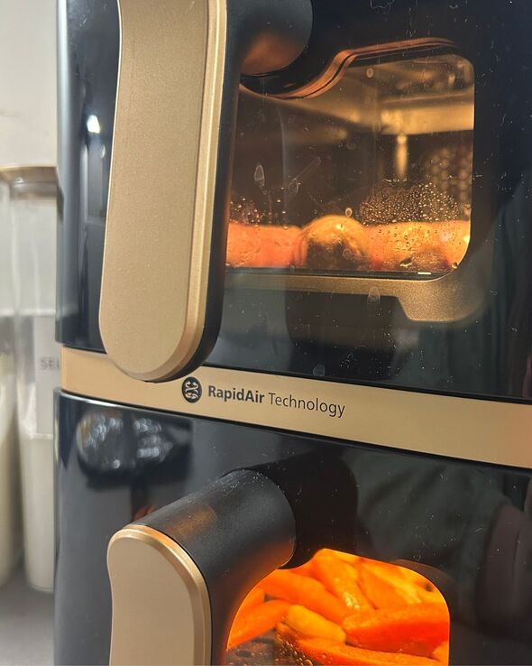 Dual vertically stacked air fryer. Dual vertically stacked air fryer.