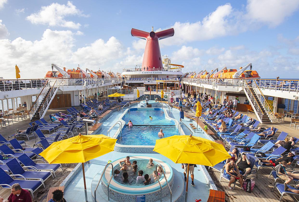 Carnival Elation cruise ship's top deck with swimming pool