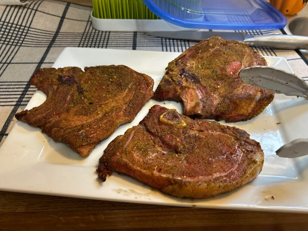 smoked then grilled pork chops