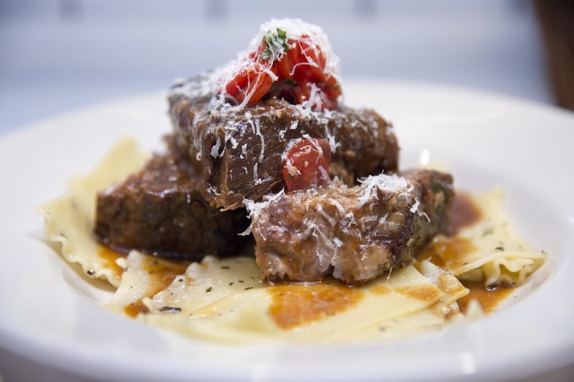 Italian-American home cooking — like saucy pot roast on wide, ruffle-edged buttered noodles...