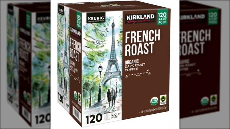 120-count box of French roast coffee pods against a white background.