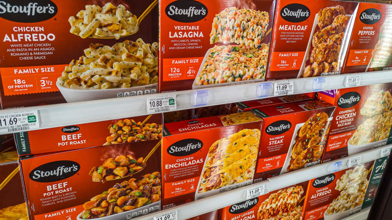 various Stouffer's frozen meals on shelves