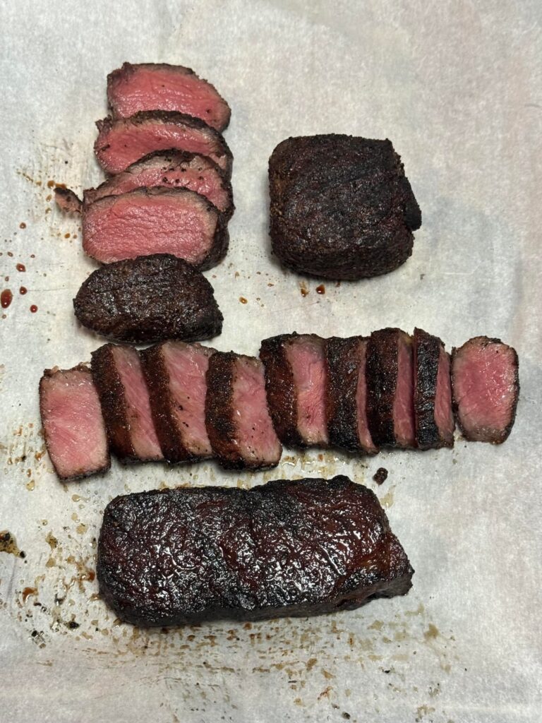 Venison backstrap filets + 60 day dry aged NY strips Venison backstrap filets + 60 day dry aged NY strips