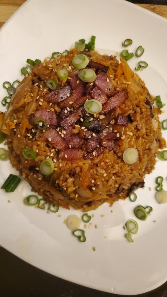 Kimchi fried rice with bacon