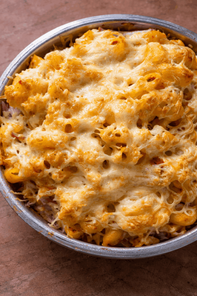 [Homemade] My attempt at oven-baked macaroni with red sauce and cheese.