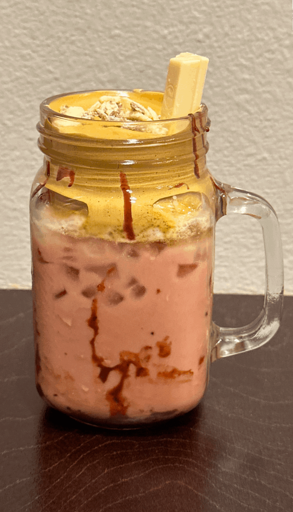 a homemade red velvet oat Dalgona whipped coffee