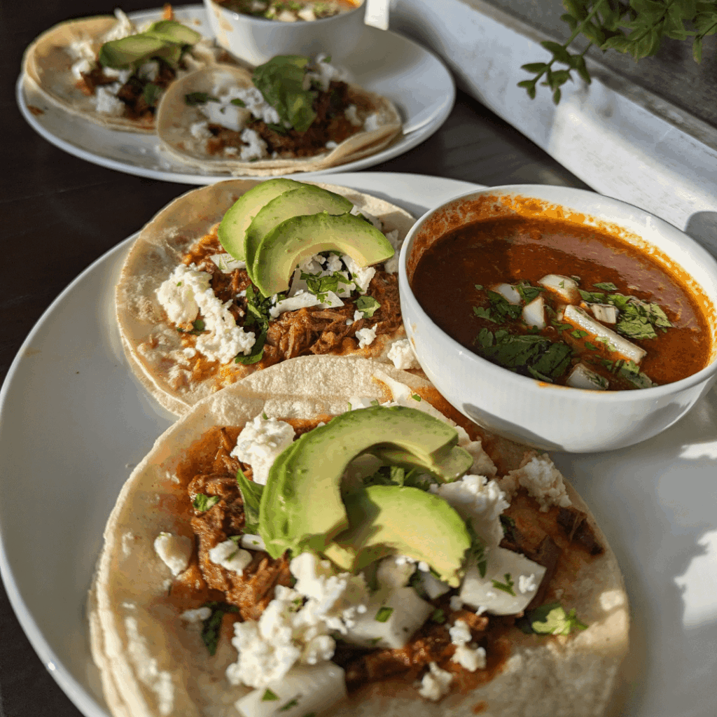 [Homemade] Birria Tacos with Queso Fresco, cilantro and onions, and fresh avocado