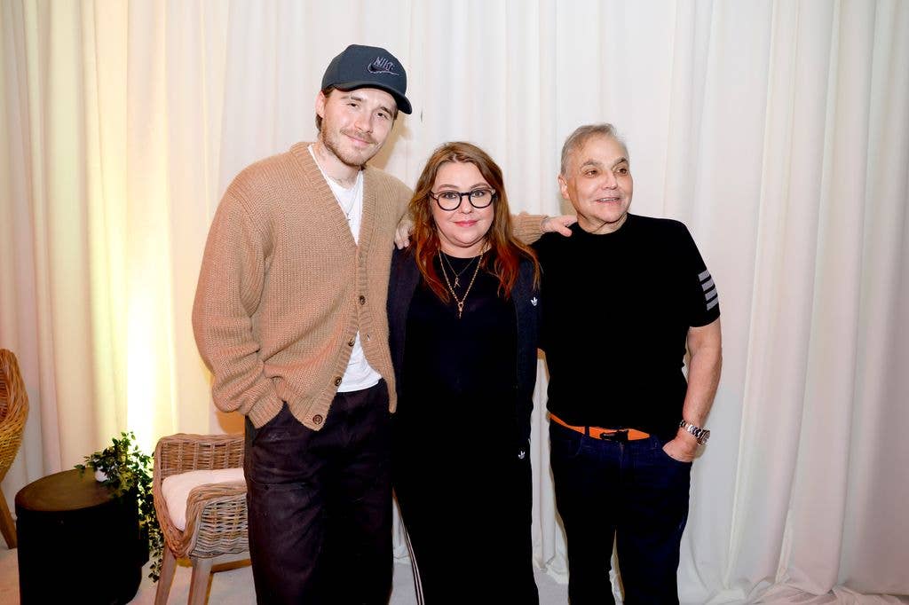 Rachel with co-host Brooklyn Peltz Beckham and Lee Brian Schrager at the Burger Bash 