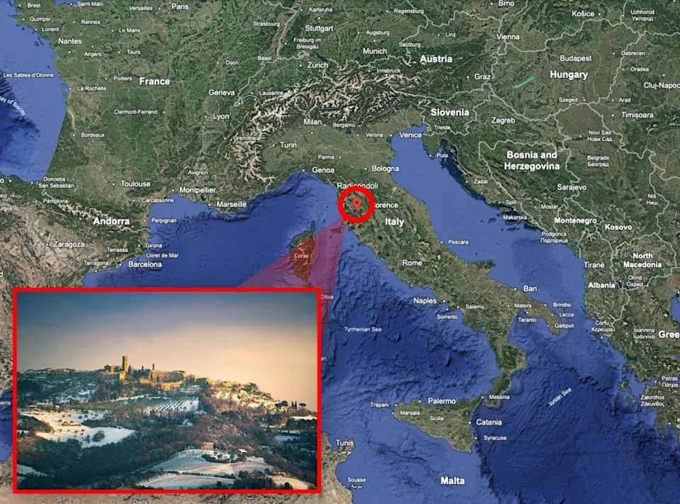 Radicondoli, a small medieval town in the hills of Tuscany, is giving out financial incentives for people to move there. Google Earth