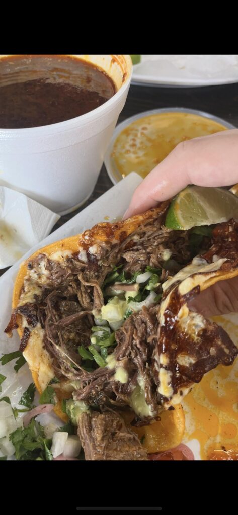 Quesabirria with consome from La salsa verde taqueria in Dallas