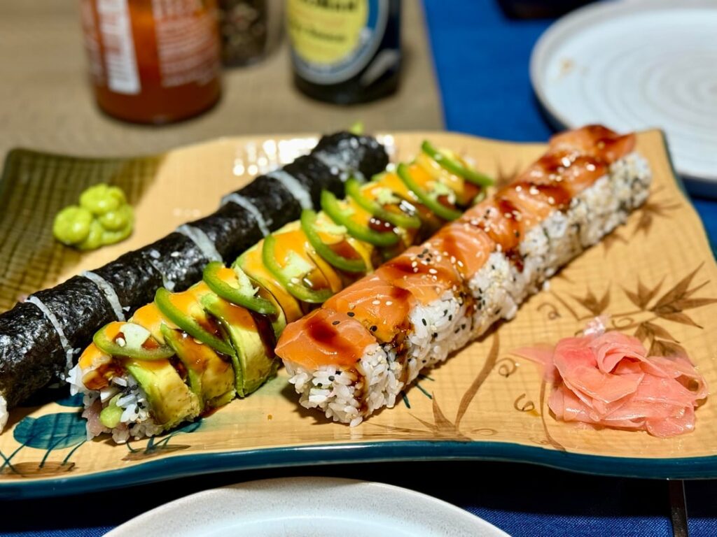 First time making sushi. I used yellowfin tuna and Faroe Island salmon. It doesn’t look the best, but we thought it tasted like it was from a restaurant. We’re hooked. These are pics from the past two days.