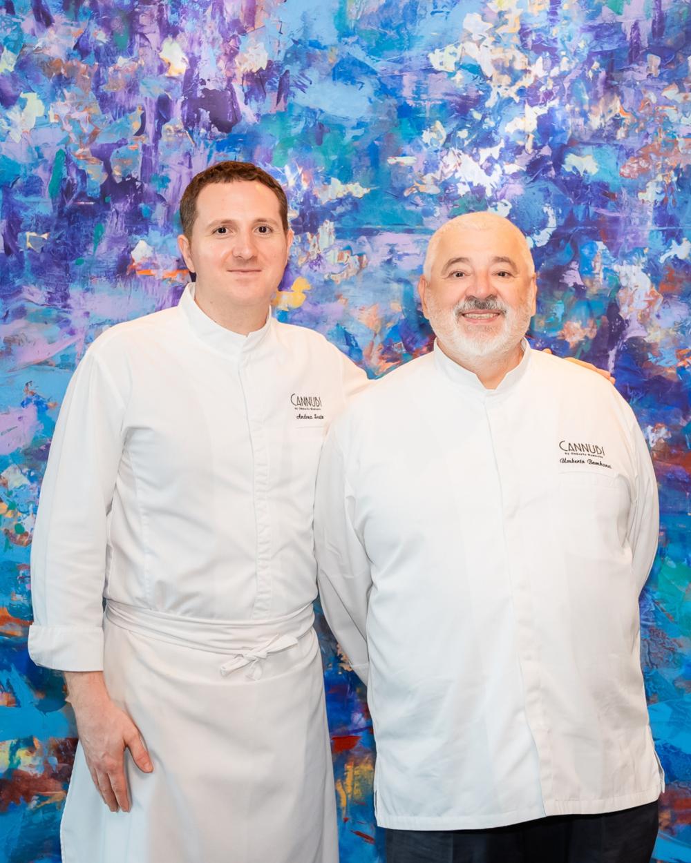 Chef Umberto Bombana, right, with chef Andrea Susto at Cannubi by Umberto Bombana. photo courtesy of Cannubi by Umberto Bombana